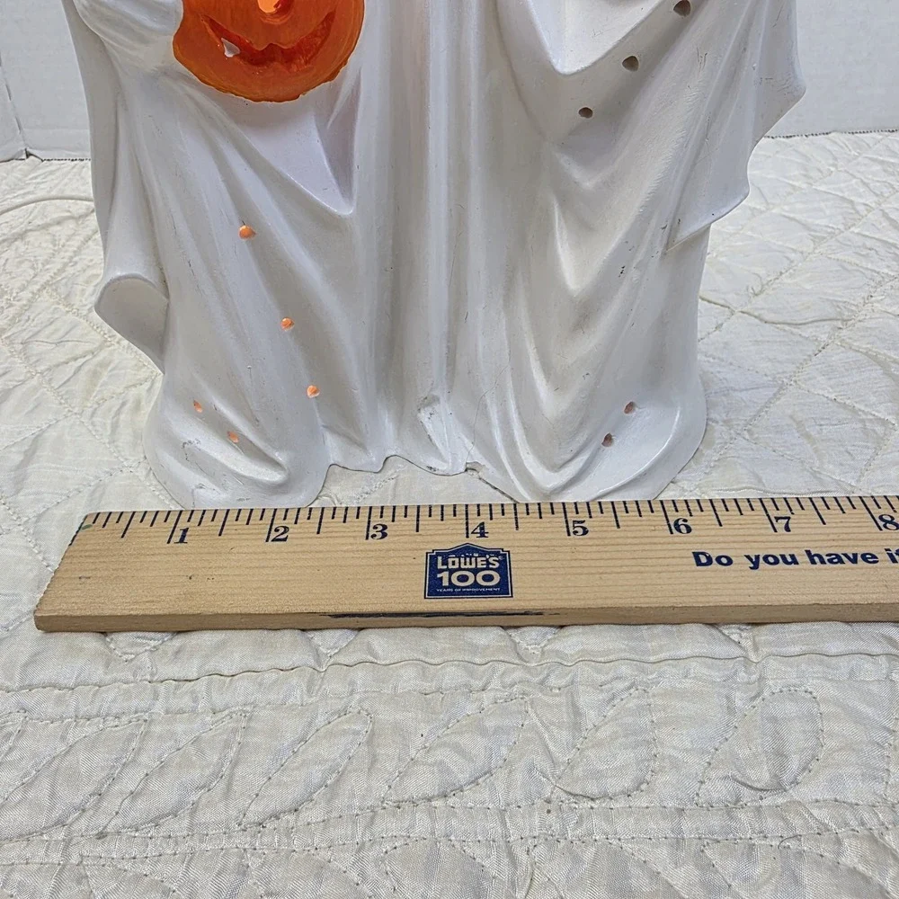 Vintage Byron Mold Ghost Holding a Jack-O-Lantern Light-Up Ceramic Figure 9.5